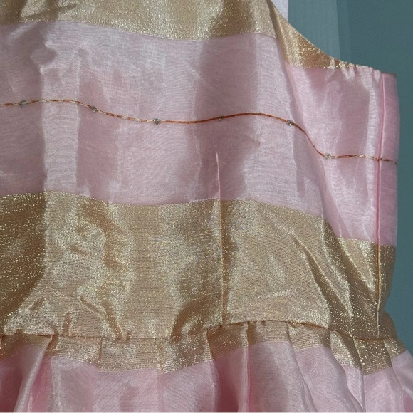 Show Me‎ Your Mumu Pink Gold  Stripe Organza Princess Dress Lace Up Flouncy O/S - Picture 4 of 14